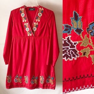 er & gül Red Embroidered Dress Size 38/Medium